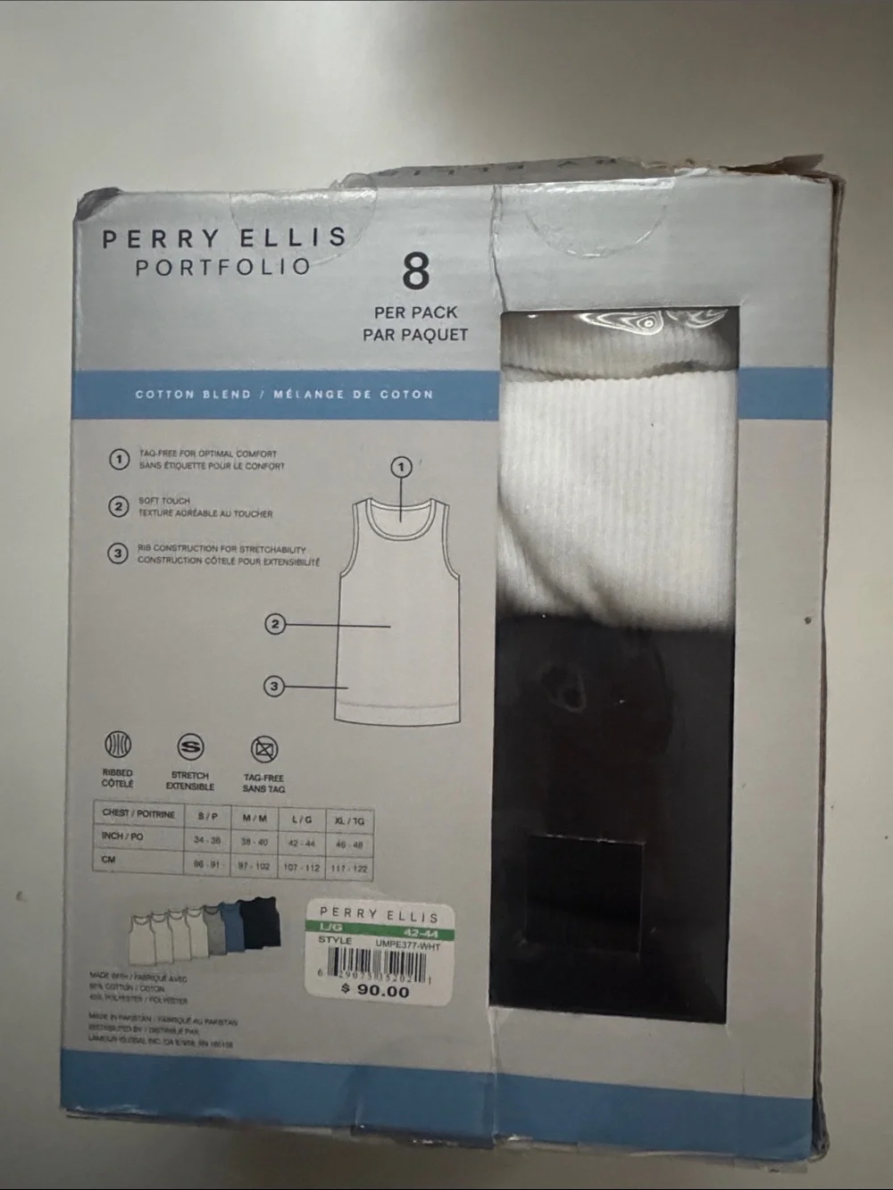 Perry Ellis 7 Pack Ribbed Tank Tops - Black, White, Gray, Light Blue
